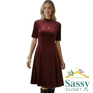 Isaac Mizrahi Live Always Isaac Burgundy Fit & Flare Dress Sz 4 EUC